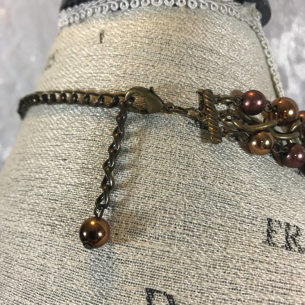 Multi strand Copper Bronze Bead and Chain Necklace - Picture 5 of 6